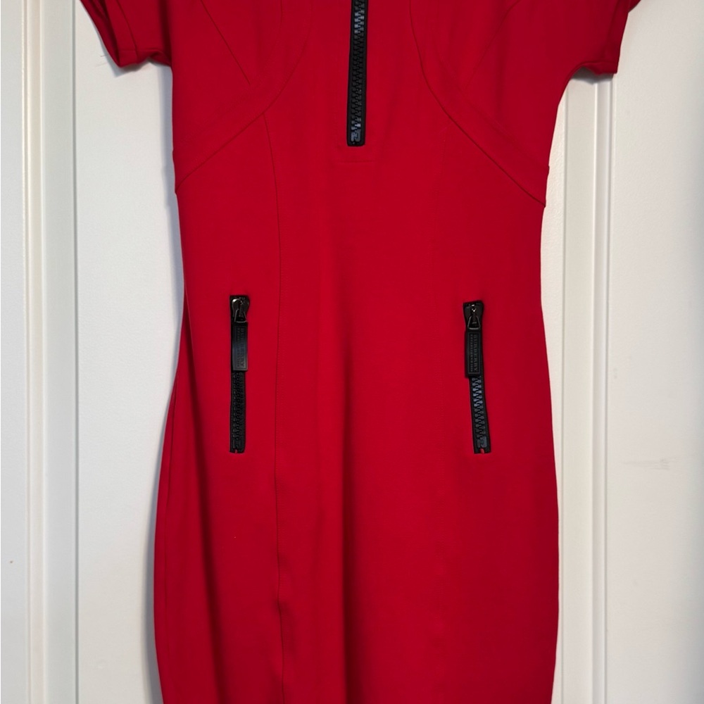 Burberry Red Mini Dress with Black Zipper Accents